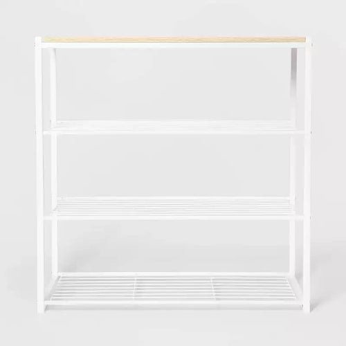 4 Tier Shoe Rack White Metal with Natural Wood - Brightroom™