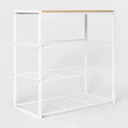 Scarpiera a 4 ripiani in metallo bianco con legno naturale