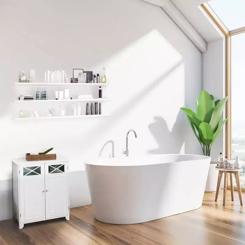 Armadietto a terra a due ante bianco - Stile tradizionale, Finitura semi-lucida, Organizer da bagno