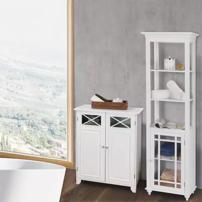 Armadietto a terra a due ante bianco - Stile tradizionale, Finitura semi-lucida, Organizer da bagno