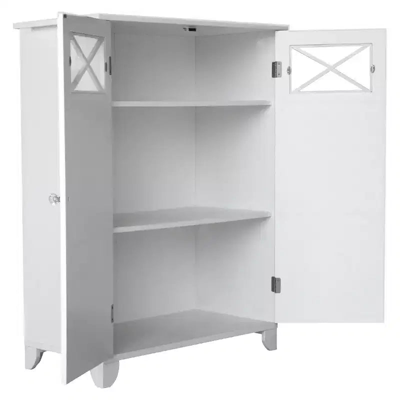 Armadietto a terra a due ante bianco - Stile tradizionale, Finitura semi-lucida, Organizer da bagno