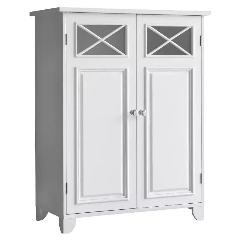 Armadietto a terra a due ante bianco - Stile tradizionale, Finitura semi-lucida, Organizer da bagno