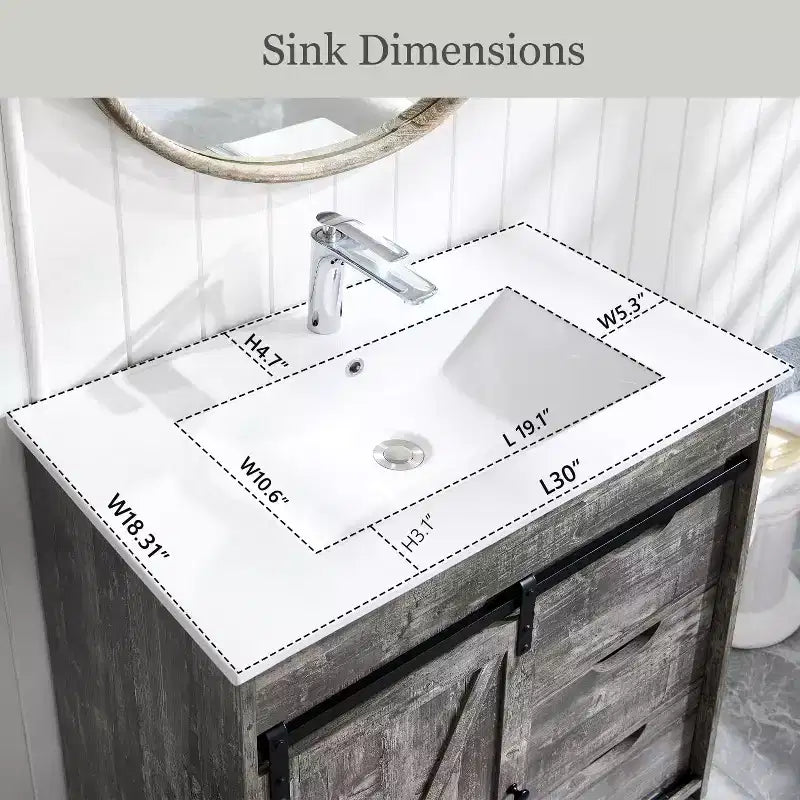 Mobile bagno con lavabo, mobiletto lavabo da bagno in stile rustico largo 76 cm con ante scorrevoli a persiana e cassetti e ripiani regolabili
