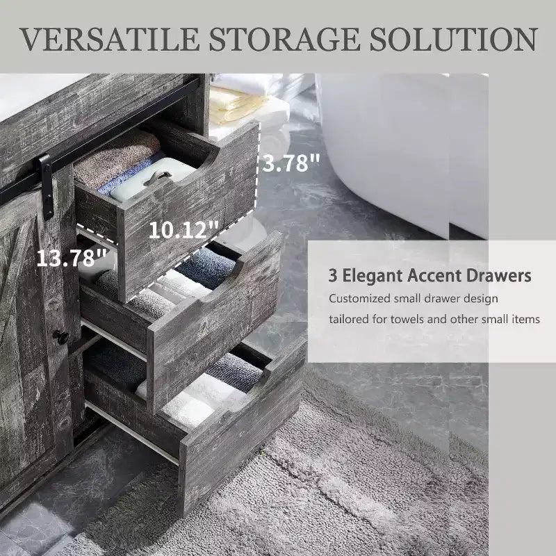 Mobile bagno con lavabo, mobiletto lavabo da bagno in stile rustico largo 76 cm con ante scorrevoli a persiana e cassetti e ripiani regolabili