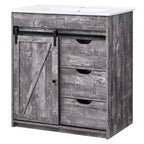 Mobile bagno con lavabo, mobiletto lavabo da bagno in stile rustico largo 76 cm con ante scorrevoli a persiana e cassetti e ripiani regolabili