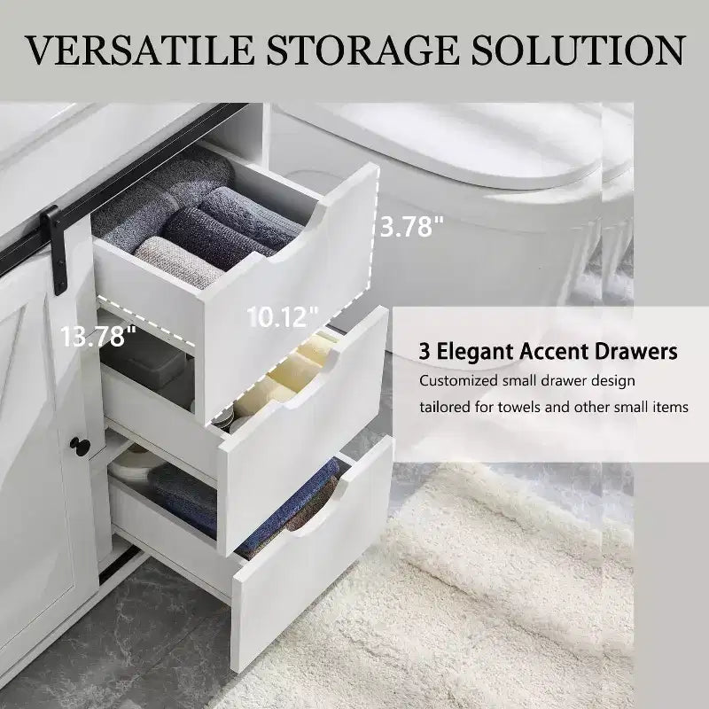Mobile bagno con lavabo, mobiletto lavabo da bagno in stile rustico largo 76 cm con ante scorrevoli a persiana e cassetti e ripiani regolabili