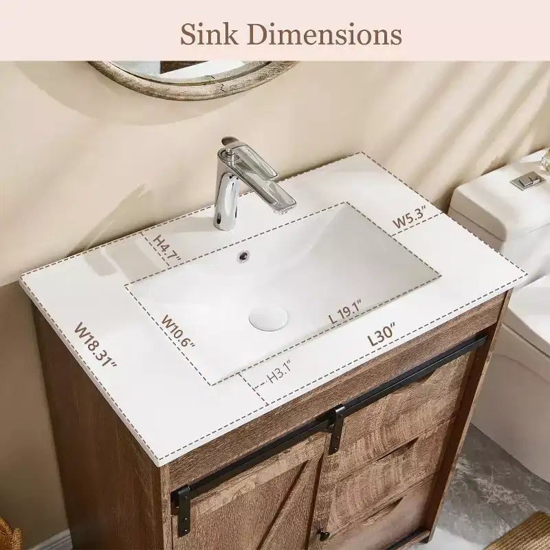 Mobile bagno con lavabo, mobiletto lavabo da bagno in stile rustico largo 76 cm con ante scorrevoli a persiana e cassetti e ripiani regolabili