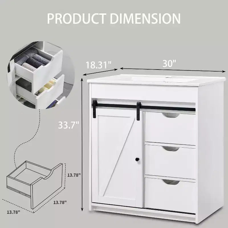 Mobile bagno con lavabo, mobiletto lavabo da bagno in stile rustico largo 76 cm con ante scorrevoli a persiana e cassetti e ripiani regolabili
