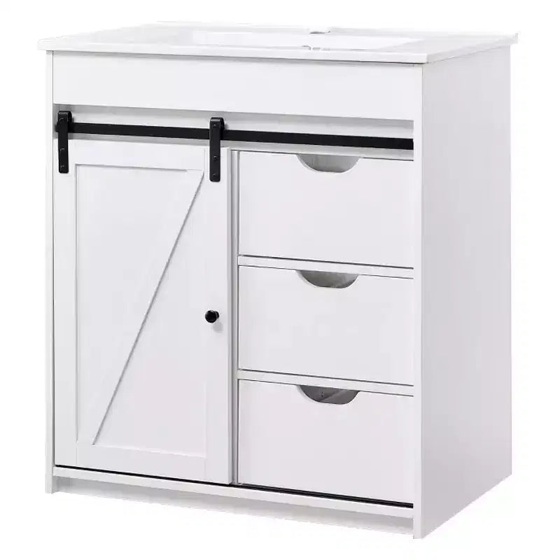 Mobile bagno con lavabo, mobiletto lavabo da bagno in stile rustico largo 76 cm con ante scorrevoli a persiana e cassetti e ripiani regolabili