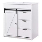 Mobile bagno con lavabo, mobiletto lavabo da bagno in stile rustico largo 76 cm con ante scorrevoli a persiana e cassetti e ripiani regolabili