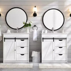 Mobile bagno con lavabo, mobiletto lavabo da bagno in stile rustico largo 76 cm con ante scorrevoli a persiana e cassetti e ripiani regolabili