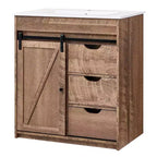 Mobile bagno con lavabo, mobiletto lavabo da bagno in stile rustico largo 76 cm con ante scorrevoli a persiana e cassetti e ripiani regolabili