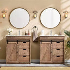 Mobile bagno con lavabo, mobiletto lavabo da bagno in stile rustico largo 76 cm con ante scorrevoli a persiana e cassetti e ripiani regolabili