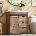 SinCiDo Bathroom Vanity with Sink, 30in Wide Farmhouse Bathroom Sink Cabinet with Sliding Barn Door & Drawers & Adjustable Shelves