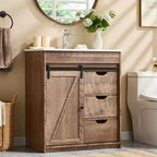 SinCiDo Bathroom Vanity with Sink, 30in Wide Farmhouse Bathroom Sink Cabinet with Sliding Barn Door & Drawers & Adjustable Shelves