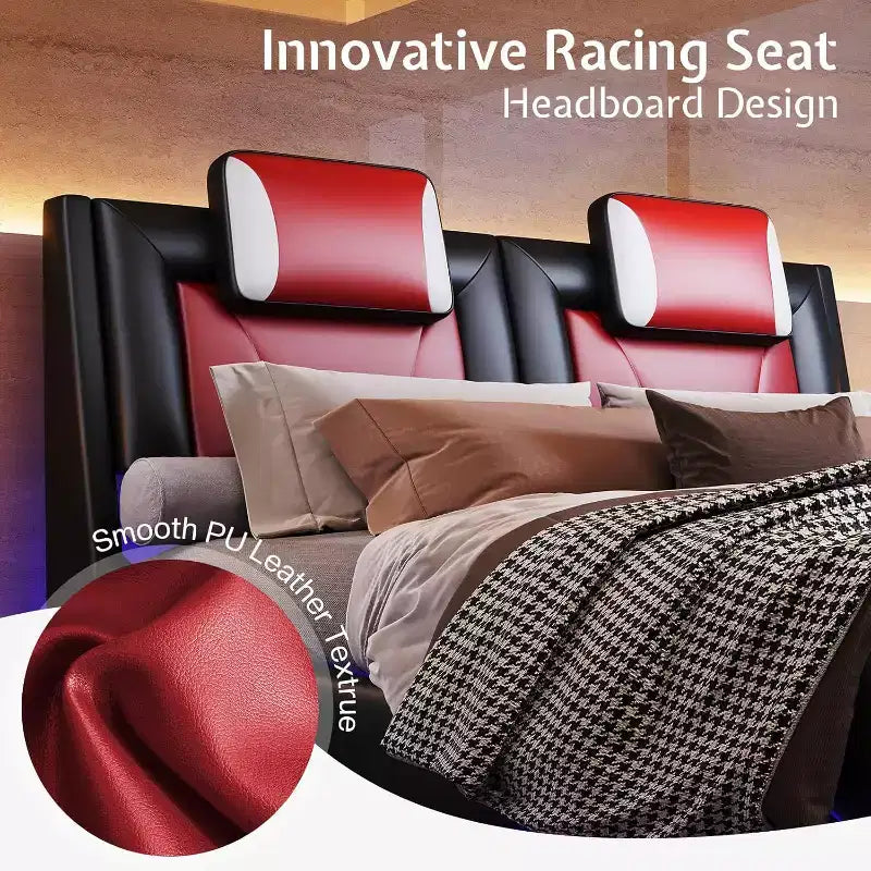 Letto con struttura a LED, letto a piattaforma rivestito in similpelle