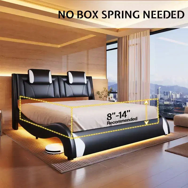 Letto con struttura a LED, letto a piattaforma rivestito in similpelle