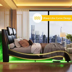 Letto con struttura a LED, letto a piattaforma rivestito in similpelle