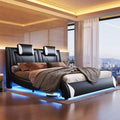 AMERLIFE LED Bed Frame, Faux Leather Upholstered Platform Bed