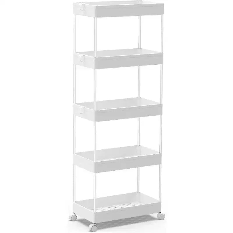 Carrello a 5 ripiani con ruote, organizer da bagno, carrello multiuso, scaffale mobile con ripiani estraibili, nero