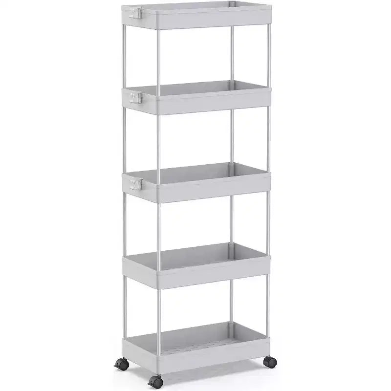 Carrello a 5 ripiani con ruote, organizer da bagno, carrello multiuso, scaffale mobile con ripiani estraibili, nero