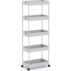 Carrello a 5 ripiani con ruote, organizer da bagno, carrello multiuso, scaffale mobile con ripiani estraibili, nero