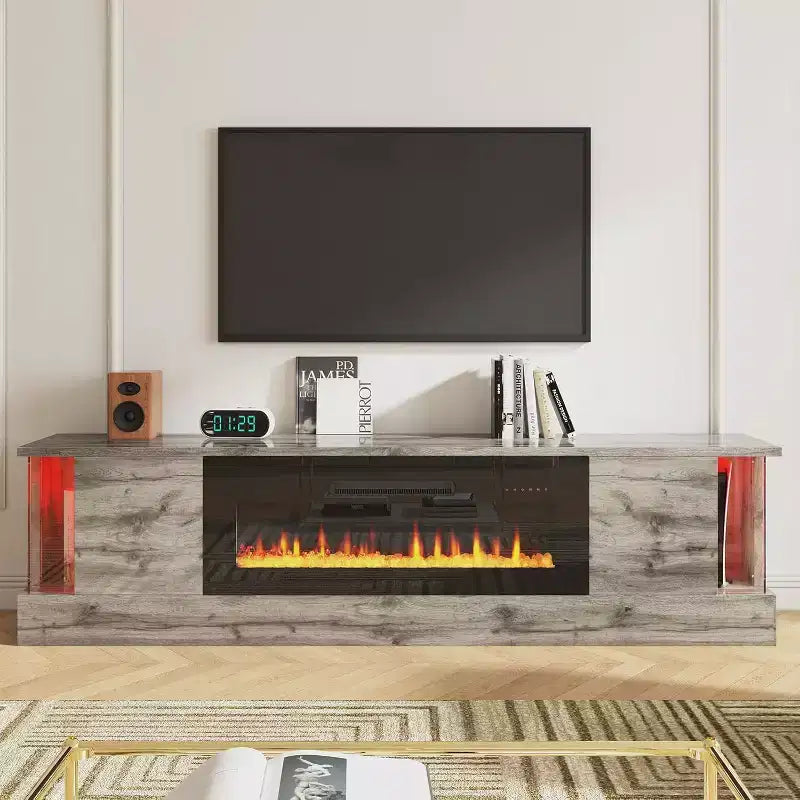 Mobile TV da 70" con luci a LED, ante a ribalta e vetrina angolare