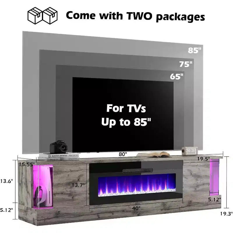 Mobile TV da 70" con luci a LED, ante a ribalta e vetrina angolare