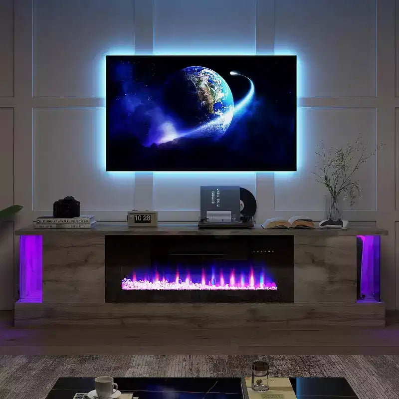 Mobile TV da 70" con luci a LED, ante a ribalta e vetrina angolare