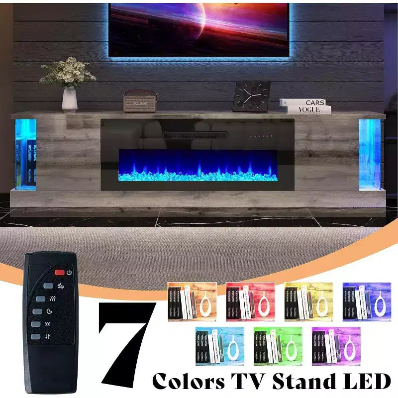 Mobile TV da 70" con luci a LED, ante a ribalta e vetrina angolare