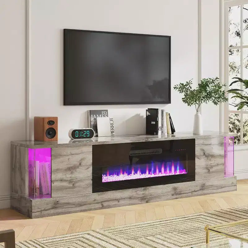 Mobile TV da 70" con luci a LED, ante a ribalta e vetrina angolare