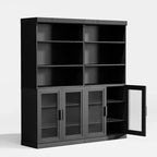 72x31x16 Credenza in legno con ante in vetro, armadietto contenitore nero con ripiani regolabili per cucina, camera da letto, soggiorno/sala da pranzo