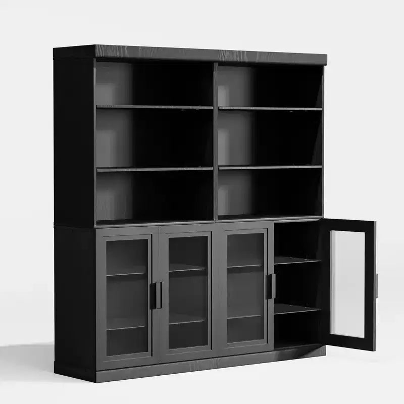72x31x16 Credenza in legno con ante in vetro, armadietto contenitore nero con ripiani regolabili per cucina, camera da letto, soggiorno/sala da pranzo