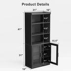 72x31x16 Credenza in legno con ante in vetro, armadietto contenitore nero con ripiani regolabili per cucina, camera da letto, soggiorno/sala da pranzo