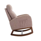Sedia a dondolo imbottita con gambe in legno e tasca laterale, comoda poltrona lounge per soggiorno, camera da letto