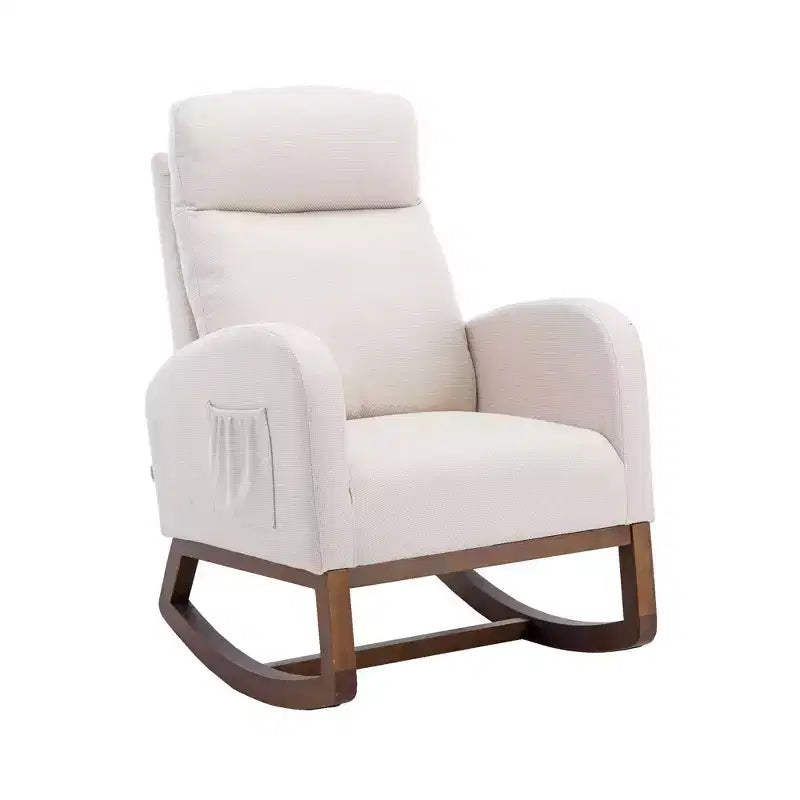 Okak Upholstered Rocking Accent Chair with Wood Legs & Side Pocket,Comfy Lounge Chair for Living Room,Bedroom