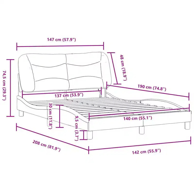 Struttura letto matrimoniale illuminata a LED in bianco/nero - Finitura in similpelle, doghe in compensato, cuscino testiera comfort