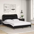 Struttura letto matrimoniale illuminata a LED in bianco/nero - Finitura in similpelle, doghe in compensato, cuscino testiera comfort
