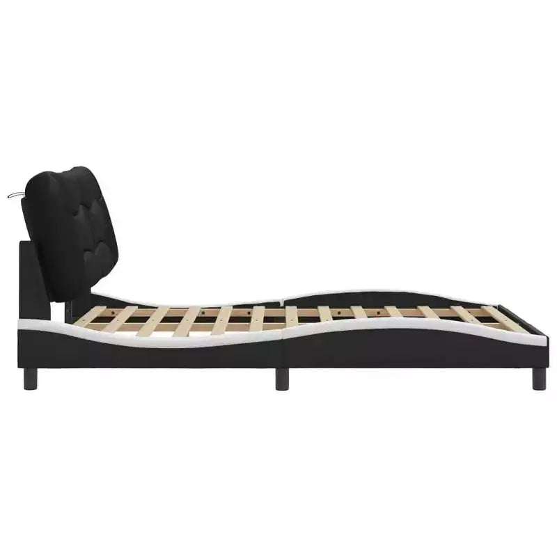 Struttura letto matrimoniale illuminata a LED in bianco/nero - Finitura in similpelle, doghe in compensato, cuscino testiera comfort
