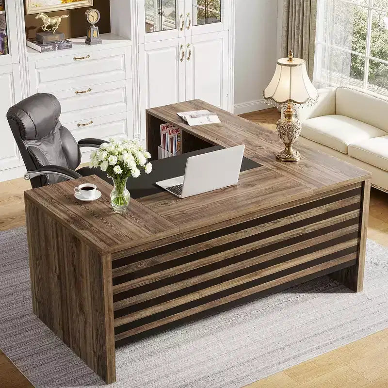 MAYEERTY 62.2 Office Desk Set: Mobile Cabinet, 450lb Capacity, Black & Grey Stripe Design