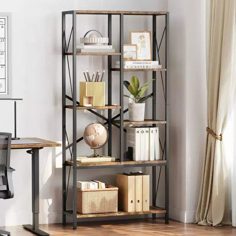 Libreria vintage a 5 ripiani su due livelli da 80 cm, scaffali rustici da fattoria, espositore di grande capacità, struttura in metallo, per camera da letto