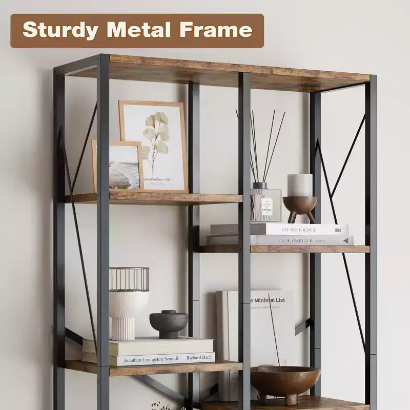 Libreria vintage a 5 ripiani su due livelli da 80 cm, scaffali rustici da fattoria, espositore di grande capacità, struttura in metallo, per camera da letto
