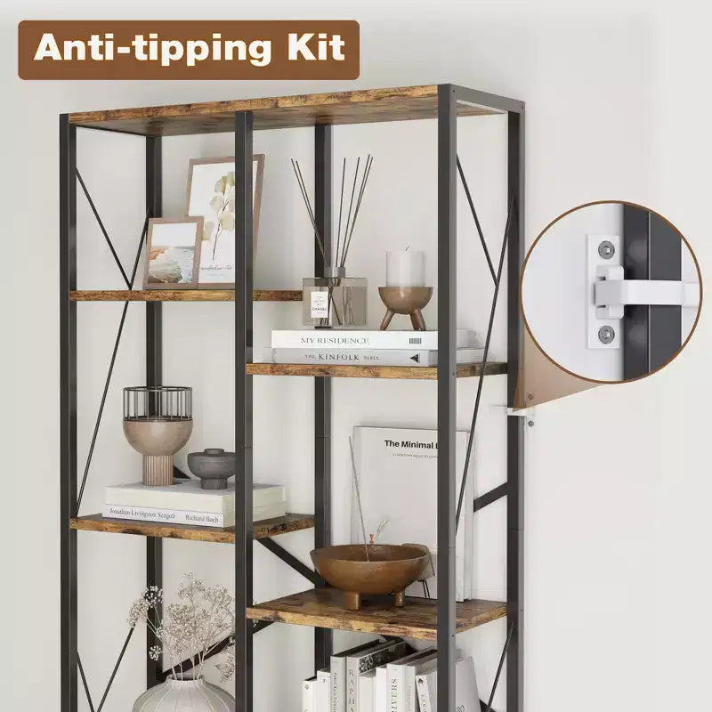 Libreria vintage a 5 ripiani su due livelli da 80 cm, scaffali rustici da fattoria, espositore di grande capacità, struttura in metallo, per camera da letto