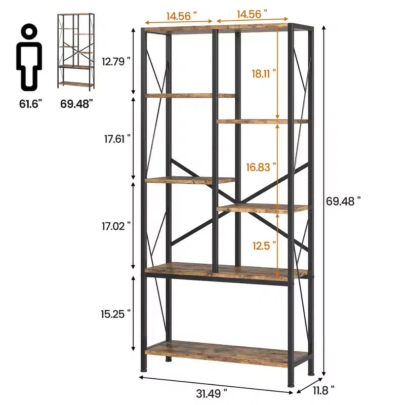 Libreria vintage a 5 ripiani su due livelli da 80 cm, scaffali rustici da fattoria, espositore di grande capacità, struttura in metallo, per camera da letto