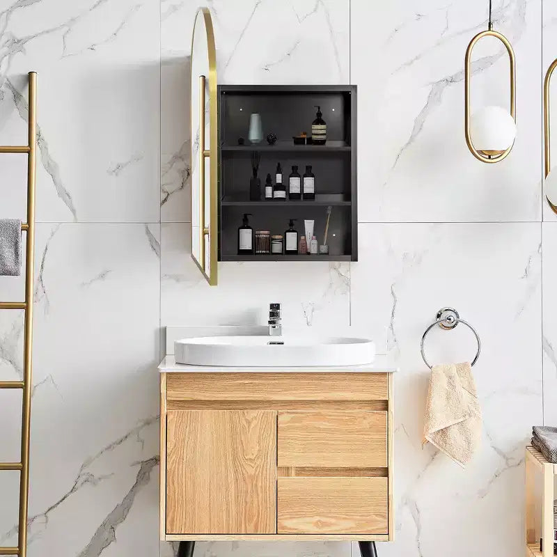 Mobiletto a specchio ad arco dorato per bagno da 36 x 24 pollici