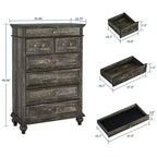 Cassettiera a 7 cassetti in stile rustico per camera da letto, cassettiera alta 50 cm in legno con texture naturale, ampi cassetti in 3 diverse dimensioni, cassettiera rustica da fattoria