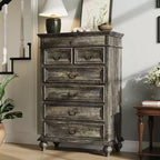 Cassettiera a 7 cassetti in stile rustico per camera da letto, cassettiera alta 50 cm in legno con texture naturale, ampi cassetti in 3 diverse dimensioni, cassettiera rustica da fattoria