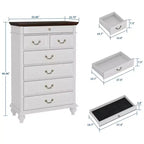 Cassettiera a 7 cassetti in stile rustico per camera da letto, cassettiera alta 50 cm in legno con texture naturale, ampi cassetti in 3 diverse dimensioni, cassettiera rustica da fattoria