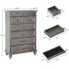 Cassettiera a 7 cassetti in stile rustico per camera da letto, cassettiera alta 50 cm in legno con texture naturale, ampi cassetti in 3 diverse dimensioni, cassettiera rustica da fattoria