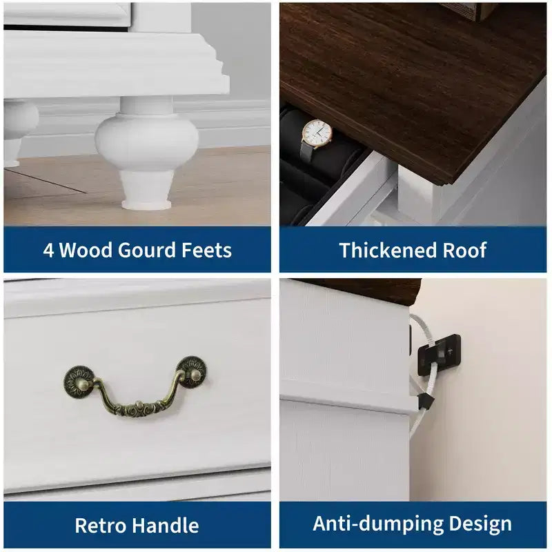 Cassettiera a 7 cassetti in stile rustico per camera da letto, cassettiera alta 50 cm in legno con texture naturale, ampi cassetti in 3 diverse dimensioni, cassettiera rustica da fattoria